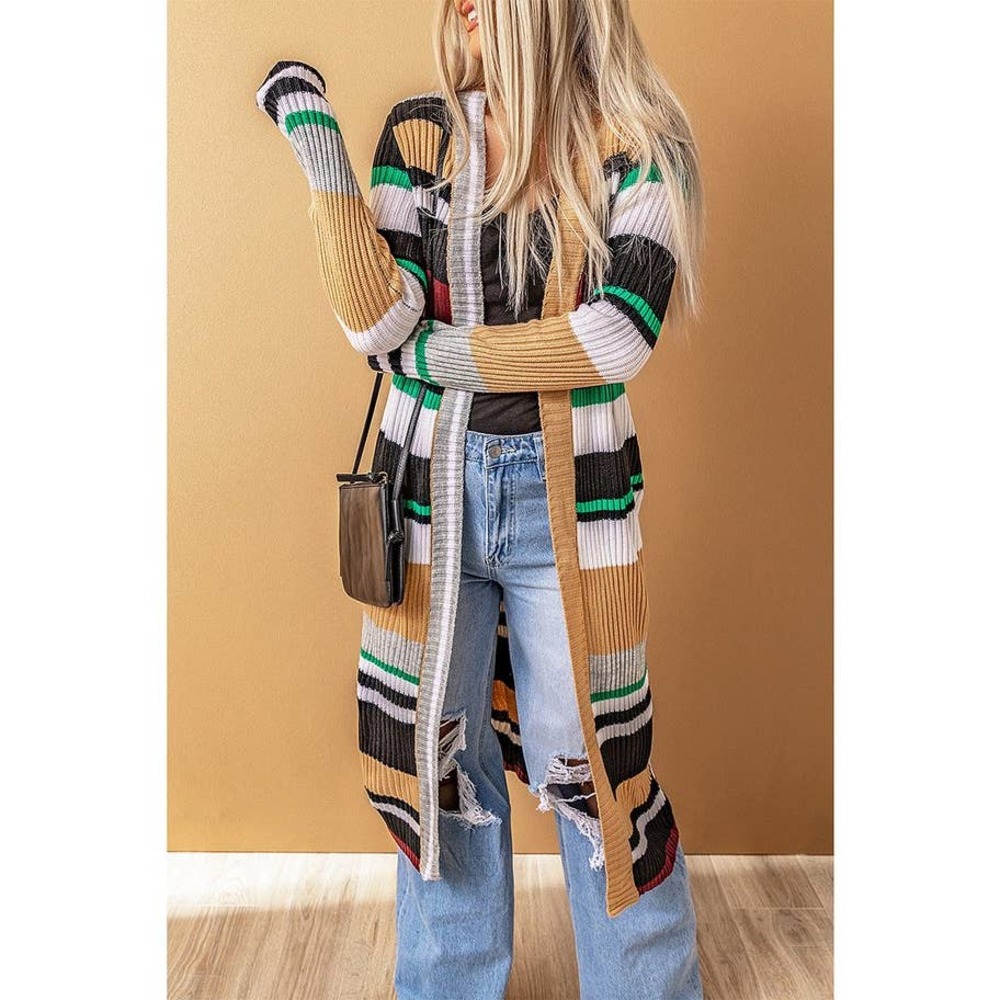 Sz XL Zesica  Khaki & Black Stripe Open Duster - Women